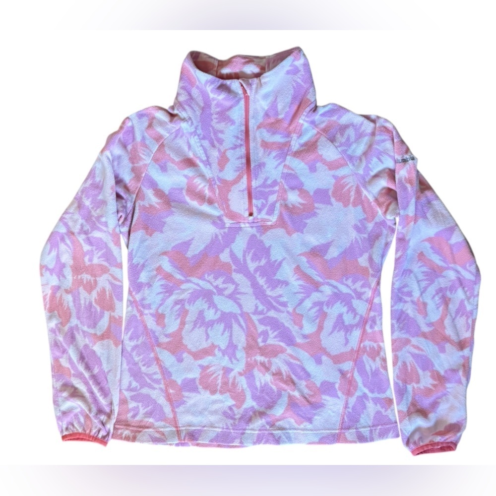 Columbia women's fleece half zip pullover jacket long sleeves size S floral pink